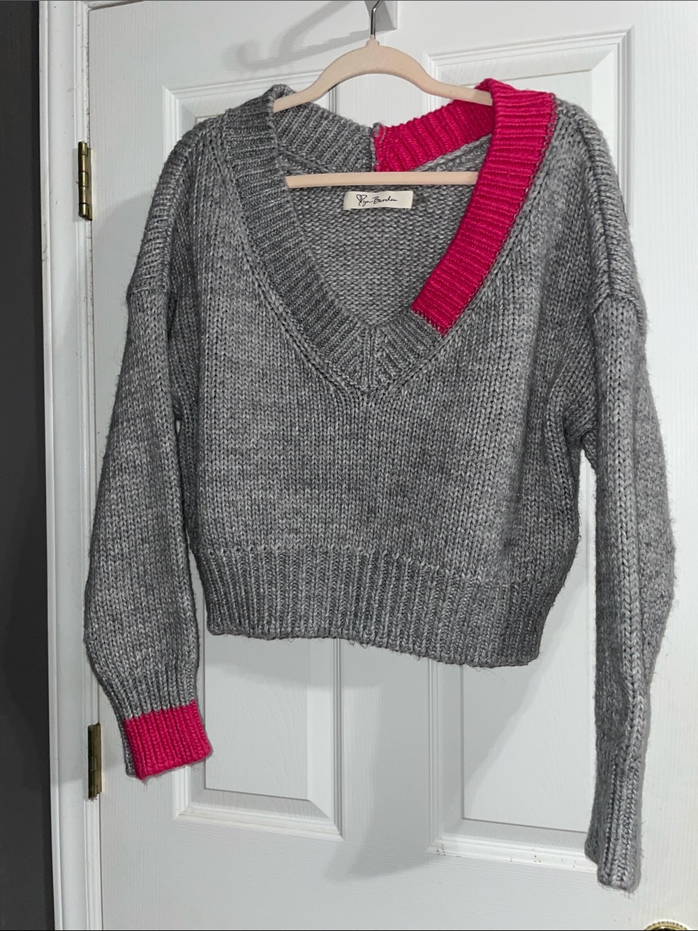 Ryan Burches Off Shoulder Knit Sweater - Grey & Pink Size M